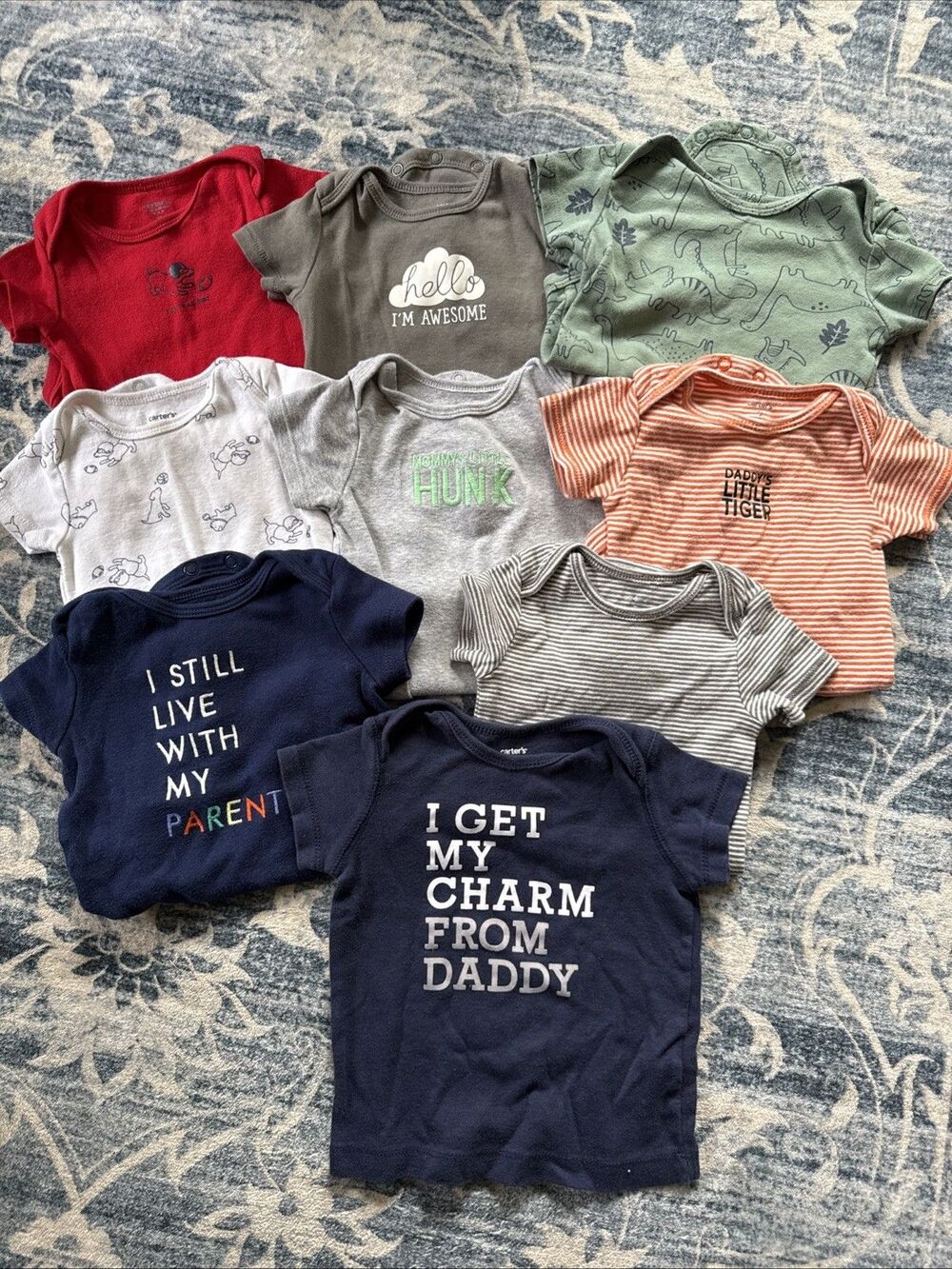 Carter's Set Of 9 Baby Boy 9 month One-Piece Bodysuit Short Sleeve Funny Quotes